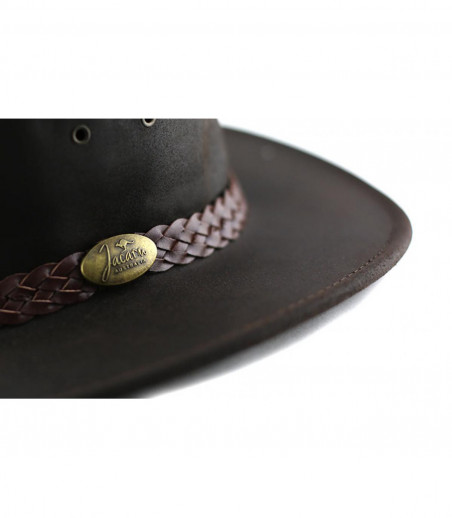 chapeau cuir huilé marron